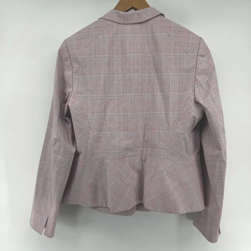 Etcetera Plaid Cotton Blazer Women's 12 Pink Blue Tailored Stretch Career Office